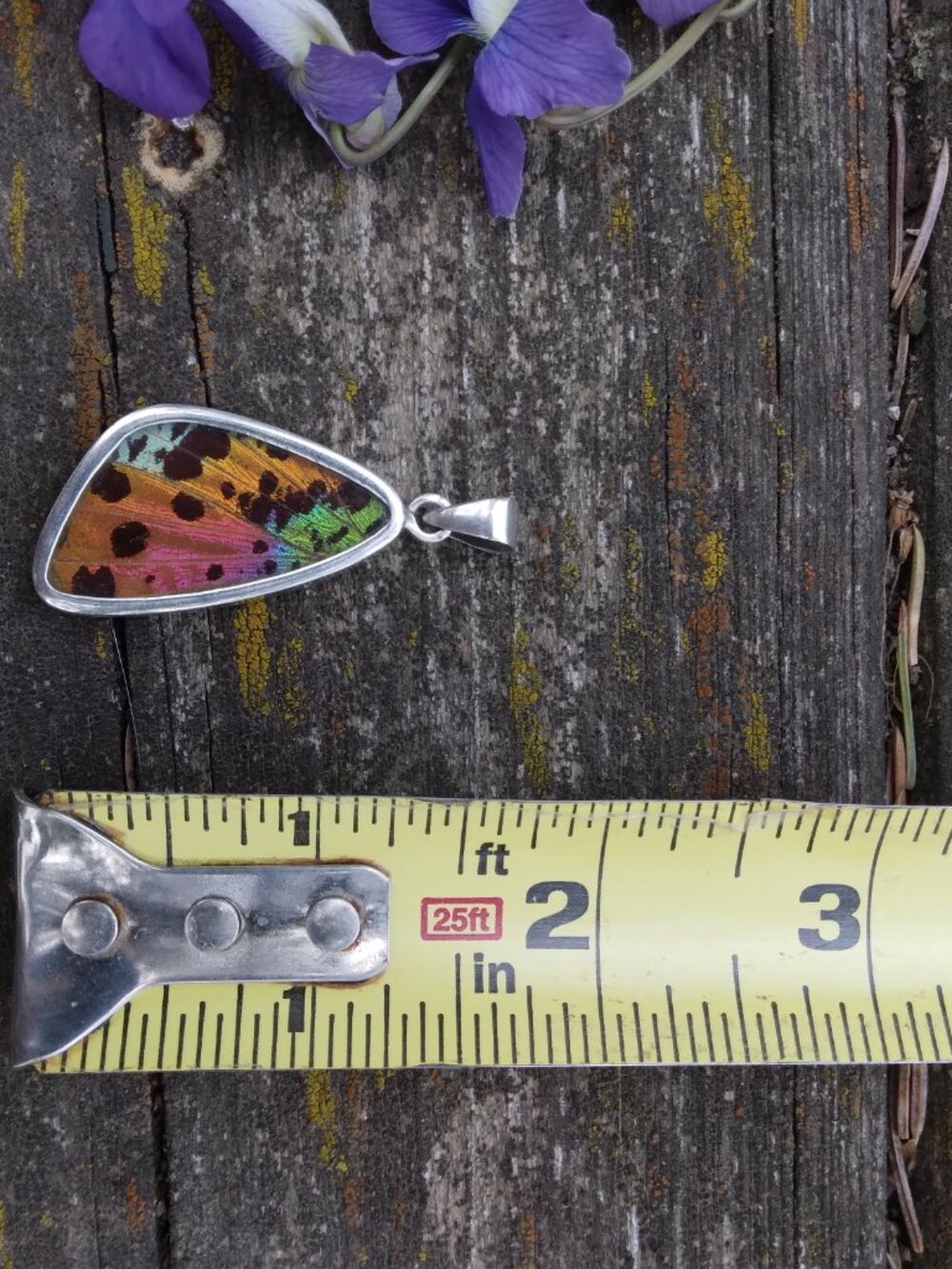 Vintage Sterling Silver Madagascar Sunset Moth Wing Reversable Pendant - Picture 4 of 9